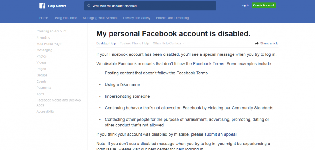 can i email facebook to recover my disabled account