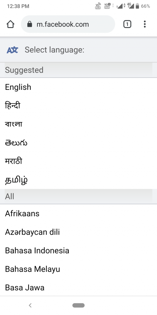Choose preferred language on facebook