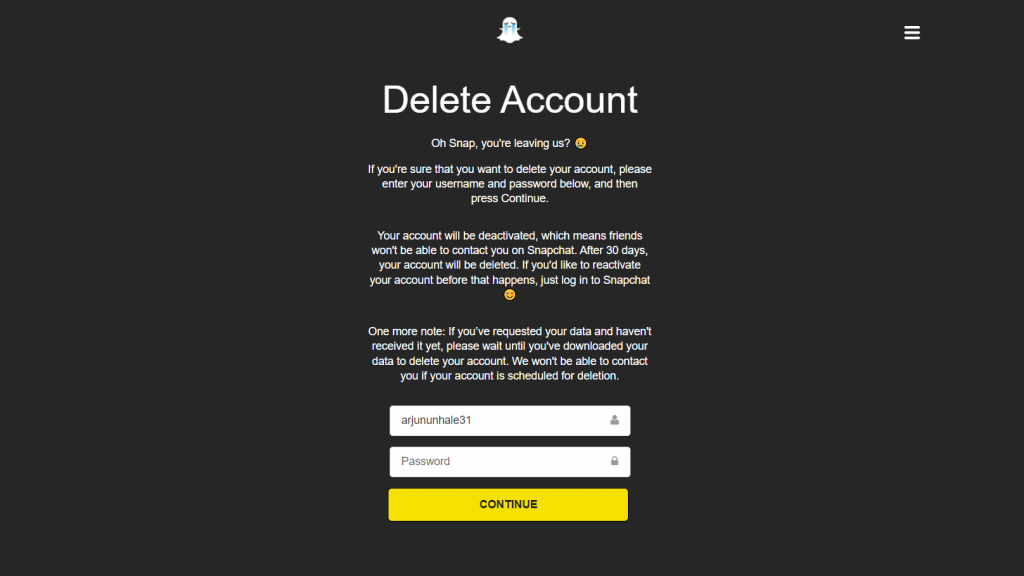 delete your Snapchat account