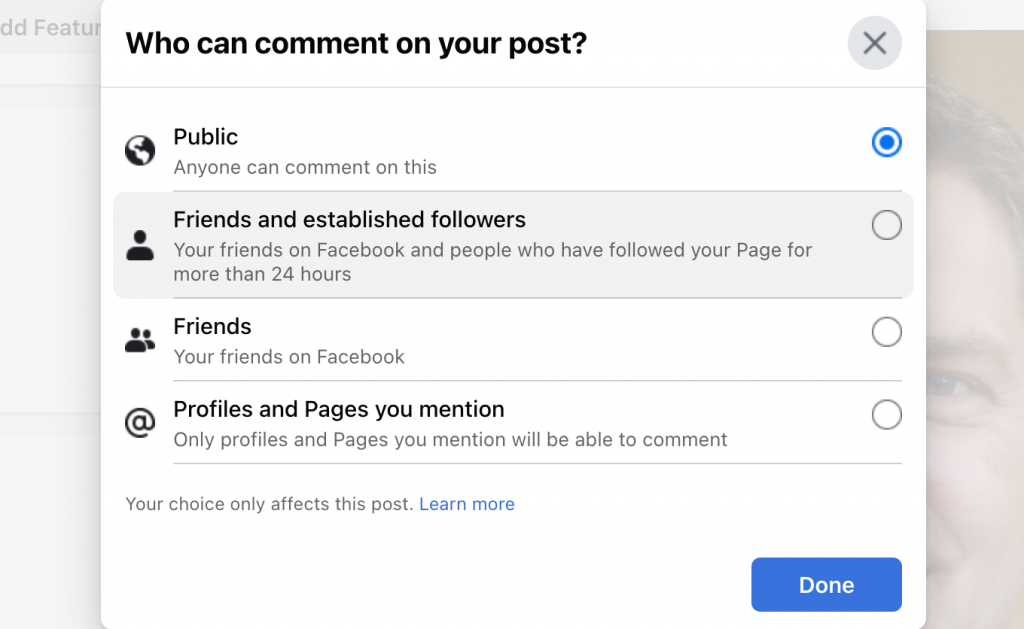 turn off comments on facebook posts